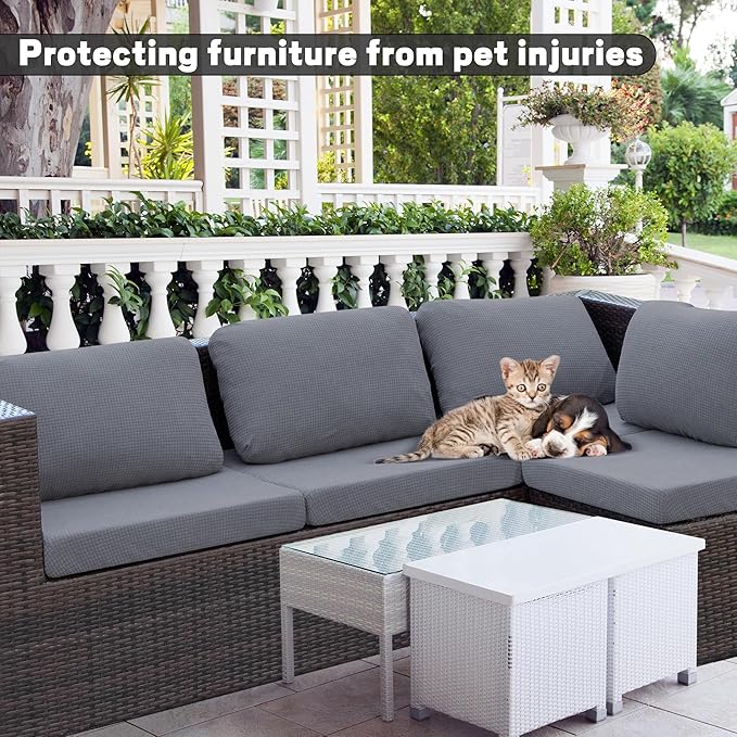 8Pcs Outdoor Cushion Covers, Patio Cushion Covers,Stretch Elastic Slipcovers, Replacement Washable & Reusable Furniture Protector for Patio Couch,Thick Jacquard Fabric(Grey, Cover Only)