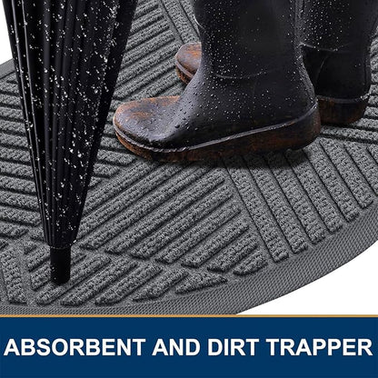 Smiry Half Circle Front Door Mat Outside Entrance, Heavy Duty Sturdy Natural Rubber Doormat, Trap Dirt and Moisture, Low Profile Mats for Indoor Outdoor Entry, Irregular Triangle (35x23, Grey)