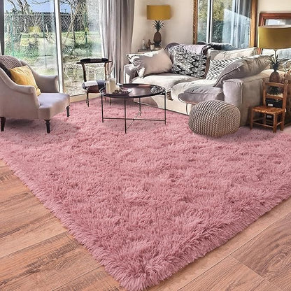 Rugs for Living Room 8x10, Soft Shaggy Modern Shag Area Rug for Bedroom, Upgrade Non-Slip Plush Fluffy Carpet for Kids Boys Girls Room Home Decor Aesthetic, Blush