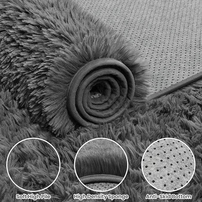 5x7 Area Rugs for Living Room: Ultra Soft Fluffy Shag Gray Rug for Bedroom, Non-Slip Large Fuzzy Plush Rug Indoor Floor Carpet for Nursery Kids Boys Girls Room, Dorms, Modern Home Decor