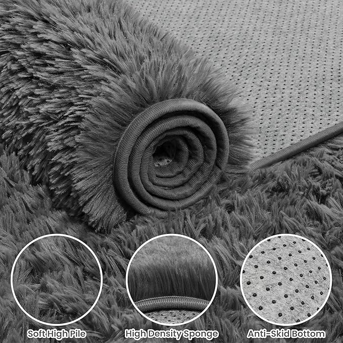 5x8 Area Rugs for Living Room: Soft Fluffy Shag Grey Rugs for Bedroom, Non Slip Large Fuzzy Plush Rug Indoor Floor Carpet for Nursery Kids Boys Girls Room, Dorms, Playroom, Modern Home Decor