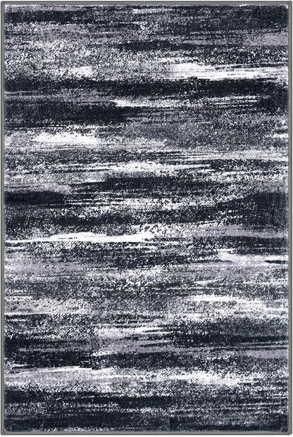 Lansny Modern Abstract Entryway Rug Indoor 2x3 Washable Rug Non-Slip Soft Small Area Rug Black Grey Kitchen Mats Thin Print Faux Wool Floor Carpet Throw Rugs for Entrance Bedroom