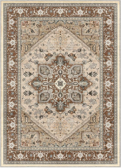 OPPODREAM Soft 10x14 Area Rugs, Washable Rugs 10x14 with Non Slip Backing, Low-Pile Faux Cashmere 10 x 14 Carpet, Brown