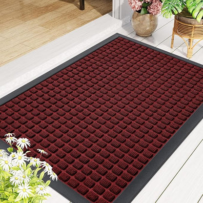 Smiry Front Door Mat Outside Entrance, Heavy Duty Natural Rubber Doormat, Non Slip, Trap Dirt and Moisture, Easy Clean, Low Profile Welcome Floor Mats for Indoor Outdoor Entry, 35x23 Inch, Red
