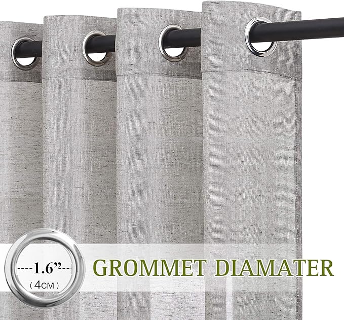 NICETOWN Faux Flax Linen Sheer Curtains 96 inch Long, Grommet Rustic Flax Semi Sheer Window Drapes with Light Filtering for Farmhouse/Patio Door, Charcoal, W70 x L96, Set of 2
