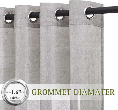 NICETOWN Faux Flax Linen Sheer Curtains 96 inch Long, Grommet Rustic Flax Semi Sheer Window Drapes with Light Filtering for Farmhouse/Patio Door, Charcoal, W70 x L96, Set of 2