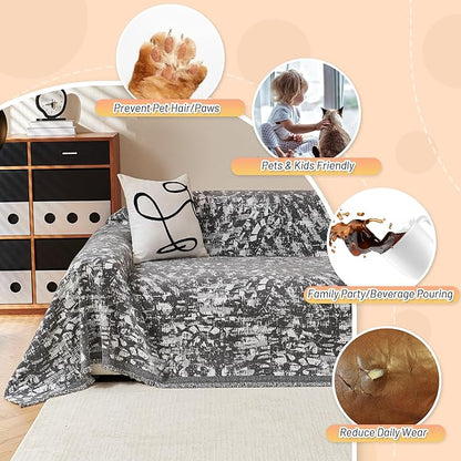 MYSKY HOME Couch Covers for 3 Cushion Couch Sofa, Chenille L Shape Sectional Couch Cover - Pet-Friendly, Machine Washable, Non-Slip Sofa Protector for Dogs, Kids, 71"x118", Grey Blur Mottling