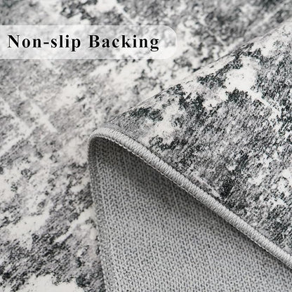 Washable 2x3 Entryway Area Rugs: Abstract Water Resistant Kitchen Rug Non-Slip Durable Doormat for High-Traffic Area Soft Bedroom Beside Carpet Indoor Low Pile Floor Mat for Families(2x3,Black/Grey)