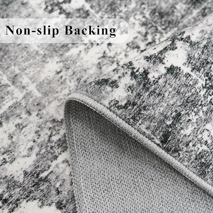 Washable 12ft Kitchen Area Rug: Abstract Entryway Rug Runner Soft Bedroom Besides Floor Mat Non-Slip Indoor Carpet for Bathroom Living Room Stain Resistant Runner for Family(2'6x12,Black/Grey)