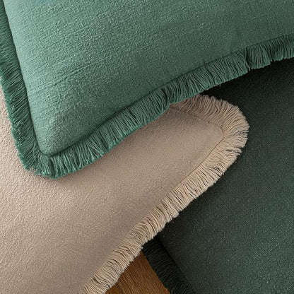 MIULEE Decorative Throw Pillow Covers Neutral Linen Fringe Throw Pillows Euro Shams Set of 2 Army Green Boho Farmhouse Cushion Covers for Couch Sofa Bed Living Room Home Decor 24x24 Inch