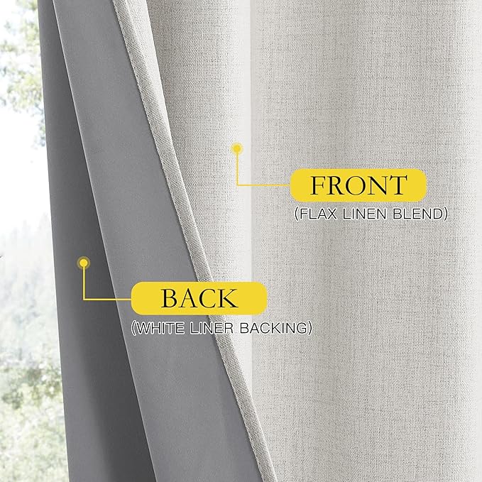 NICETOWN Snowbound Vintage Linen 100% Blackout Curtains for Living Room, Thermal Insulated Curtains 84" Long, Noise Reducing Window Treatment Drapes for Dining Room, 62" Wide Per Panel, Set of 2