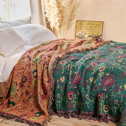 MSGKV Boho Throw Blanket for Couch and Sofa Cotton Blankets for Living Room Bedroom Reversable Florals Throw 60"x80" Spring Breathable Cozy Blankets