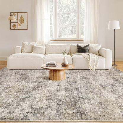 Nakagishi 8x10 Area Rugs Living Room: Washable Abstract Large Neutral Soft Rug Stain Resistant Modern Indoor Floor Non-Slip Carpet for Bedroom Nursery Kids Playroom Office Dining Room Dorm- Brown Grey