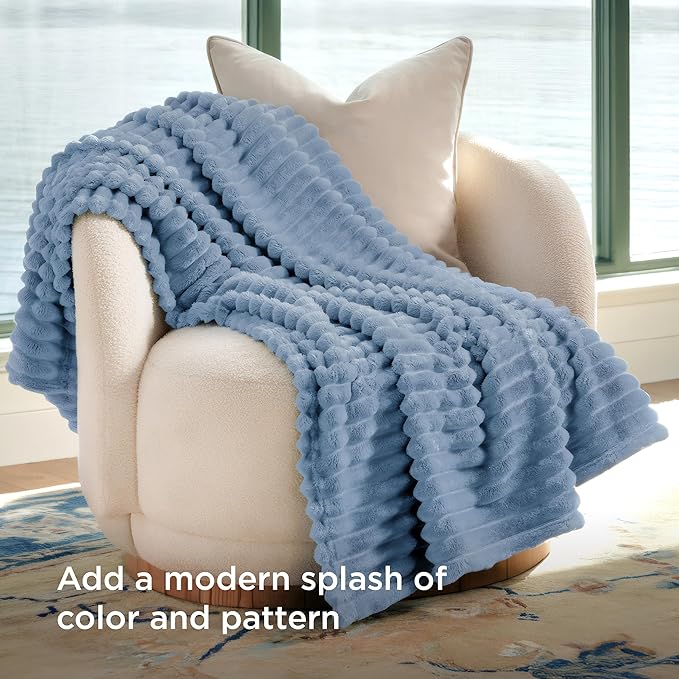 Bedsure GentleSoft Throw Blanket for Couch - Cozy Soft Blankets for Women, Cute Small Throws for Girls, Blue, 50x70 Inches