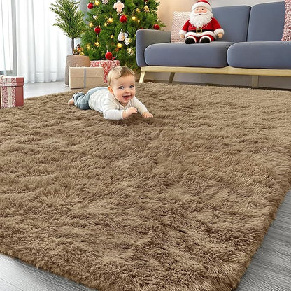 OLANLY 6x9 Machine Washable Large Area Rugs for Living Room, Bedroom, Soft Fluffy Shaggy Bedside Rug, Indoor Floor Carpet for Kids Girls and Boys, Dorms, Nursery, Home Decor Aesthetic, Taupe