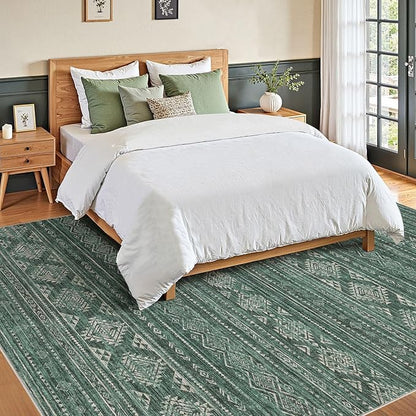 Nakagishi 8X10 Area Rugs Living Room: Washable Boho Large Neutral Modern Soft Farmhouse Green Rug Stain Resistant Indoor Floor Non-Slip Carpet for Women Home Enthusiasts Aged 25-45 - Bedroom Room