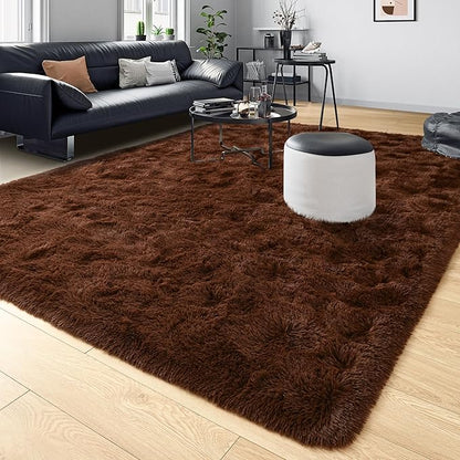 Tepook Super Soft Fluffy Rug for Bedroom, Modern Shaggy Fuzzy Kids Rugs for Living Room, Plush Indoor Nursery Home Decor Dorm Carpet with Non-Slip Bottom, Brown, 3 X 5 Feet