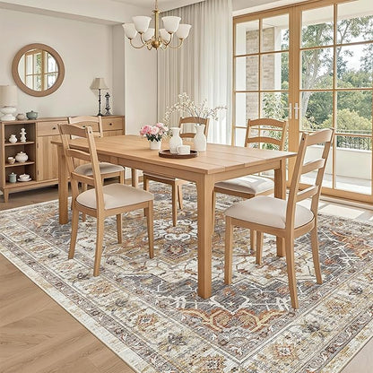 Madane 6x9 Area Rugs for Living Room, Stain Resistant Washable Rugs, Non-Slip Backing Area Rug, Vintage Home Decor Rug for Bedroom (Turmeric/Grey, 6'x9')