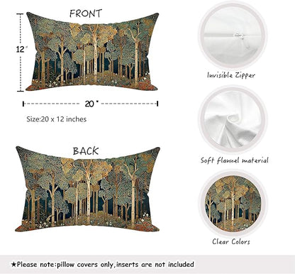Rustic William Morris Inspired Forest Green Pillow Covers 12x20 Set of 2,Vintage Botanical Nature Landscape Decorative Throw Pillow Covers for Home Bedroom Living Room