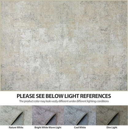8x10 Area Rugs for Living Room Rug Washable: Abstract Large Rug for Dining Room Bedroom Carpet Non Slip 8 by 10 Indoor Modern Nursery Home Office Beige Grey