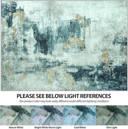 5x8 Area Rugs for Living Room Rug Washable: Abstract Rug for Dining Room Bedroom Carpet Non Slip 5 by 8 Indoor Modern Nursery Home Office Teal Grey Gold