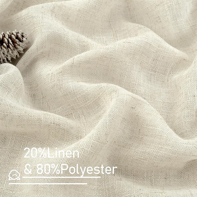 LAMIT 60 Inch Wide Linen Curtains 95 Inches Long, Ivory Cream Light Filtering Faux Linen Textured Bedroom Panels Semi Sheer Back Tab and Rod Pocket Boho Drapes for Living Room/Farmhouse, 2 Panels