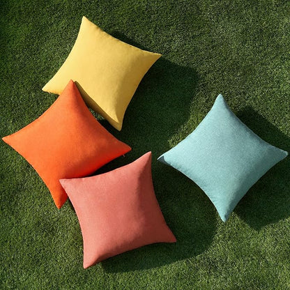 MIULEE Pack of 4 Decorative Outdoor Throw Pillow Covers Linen Waterproof Pillow Covers Farmhouse Cushion Cases for Patio Garden Tent Balcony Couch Sofa 16x16 inch Orange Teal