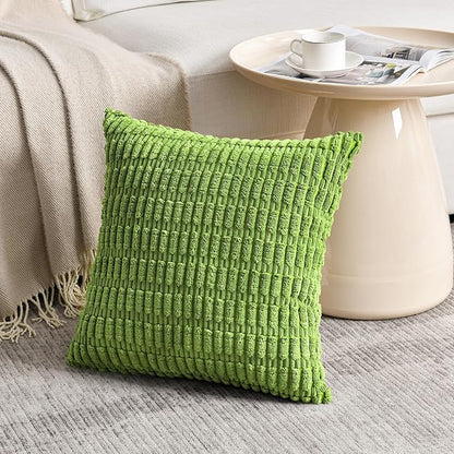 Fancy Homi 4 Packs Boho Lime Green Decorative Throw Pillow Covers 16x16 Inch for Couch Bed Sofa, Rustic Modern Farmhouse Home Decor, Soft Plush Corduroy Cute Square Cushion Case 40x40 cm