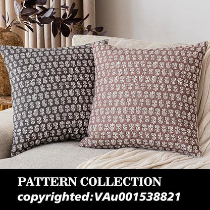 Foindtower Set of 2 Decorative Neutral Floral Print Throw Pillow Covers Vintage Accent Farmhouse Cushion Covers Boho Home Decor for Sofa Couch Chair Bedroom Living Room,20×20 Inch,Wine Red