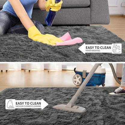 Tepook Area Rugs 9x12 for Living Room, Super Soft Fluffy Rugs for Bedroom, Modern Shaggy Rug Fuzzy Carpets for Kids, Plush Indoor Nursery Home Decor Rug with Non-Slip Bottom, Dark Grey