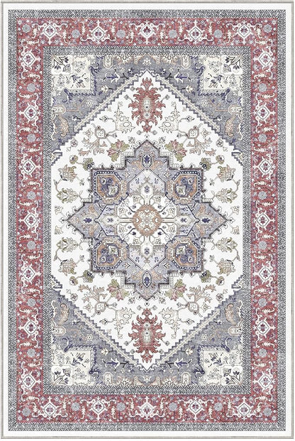 OPPODREAM Soft Throw Rugs 2x3, Small Washable Entryway Rugs 2 x 3 with Non Slip Backing, Low-Pile Faux Cashmere 2 x 3 Carpet, Red & Grey