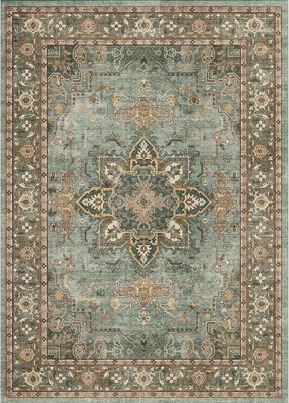 Lofus 8x10 Area Rugs for Living Room, Washable Area Rug, Rugs for Bedroom, Kitchen, Vintage Boho Carpet, Soft Non-Slip, Low Pile Large Area Rug for Office Dining Room, Green