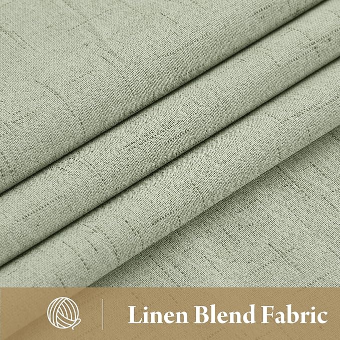 RYB HOME 100% Blackout Sage Green Linen Curtains, Extra Long Light & Heat Blocking Thermal Privacy Protection Neutral Window Drapes for Living Room Bedroom, 52" W x 108" L, 2 Panels Set