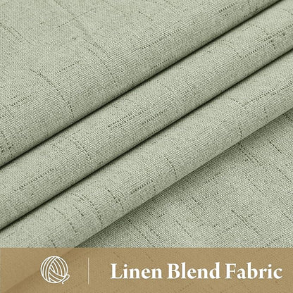 RYB HOME 100% Blackout Sage Green Linen Curtains, Extra Long Light & Heat Blocking Thermal Privacy Protection Neutral Window Drapes for Living Room Bedroom, 52" W x 108" L, 2 Panels Set