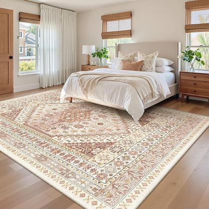 zesthome 9x12 Area Rugs for Living Room,Non-Slip Backing Washable Rugs,Vintage Large Area Rug，Stain Resistant Home Decor Rug