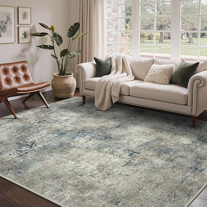 BEIMO Area Rugs 10x12 for Living Room Bedroom, Modern Abstract Machine Washable Rug, Large Soft Low Pile Floor Carpet with Non Slip Backing for Dining Room, Light Gray Blue
