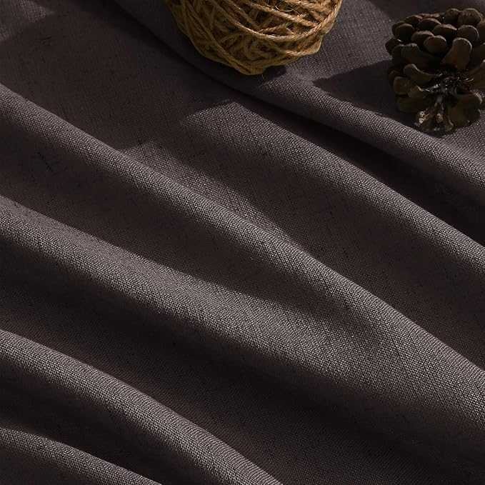 Nanspring Cocoa Coffee Linen Blend Light Filtering Back Tab Curtains 96 Inches Long, Semi Sheer Privacy Drapes for Living Room & Bedroom, 52x96 inch, 2 Panels