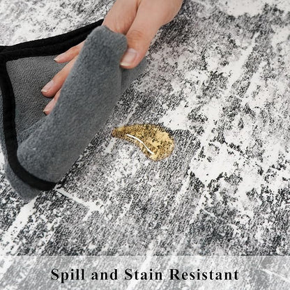 Washable 2x3 Entryway Area Rugs: Abstract Water Resistant Kitchen Rug Non-Slip Durable Doormat for High-Traffic Area Soft Bedroom Beside Carpet Indoor Low Pile Floor Mat for Families(2x3,Black/Grey)