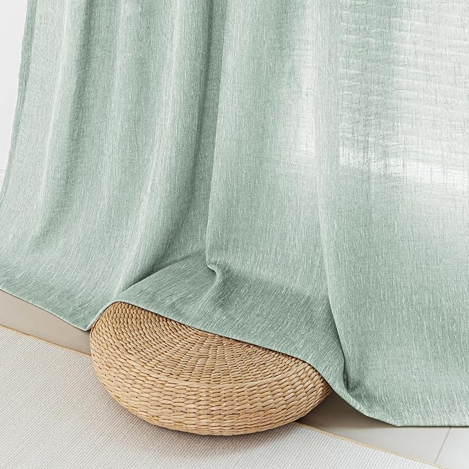 MYSKY HOME Semi Sheer Curtains for Bedroom, Kitchen Curtain Panels Cotton Polyester Blend Fabric Linen Look Texture Light Filtering Privacy Drapes, Farmhouse Home Decor, 50" x 63", Aqua, 2 Pieces