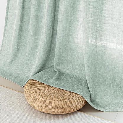 MYSKY HOME Semi Sheer Curtains for Bedroom, Kitchen Curtain Panels Cotton Polyester Blend Fabric Linen Look Texture Light Filtering Privacy Drapes, Farmhouse Home Decor, 50" x 63", Aqua, 2 Pieces
