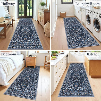 HEBE Washable Hallway Runner Rug 2'x 6' Non Slip Kitchen Rugs Runner,Low Pile Entryway Rug Laundry Room Mat Floral Carpet Runners for Hallways, Kitchen,Bathroom,Laundry,Bedside Rug