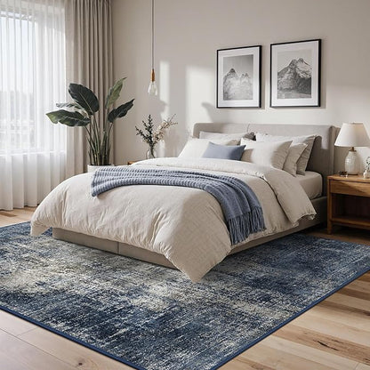 BEIMO Area Rugs 9x12 for Living Room Bedroom, Modern Abstract Machine Washable Rug, Large Soft Low Pile Floor Carpet with Non Slip Backing for Dining Room, Blue&Gray