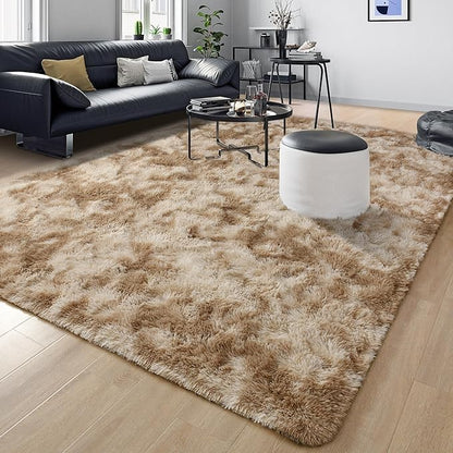 Tepook Soft Fluffy Rugs for Living Room, 5x8 Shaggy Area Rug for Bedroom, Modern Shag Rug Fuzzy Carpets for Kids, Plush Indoor Nursery Home Decor Rug with Non-Slip Bottom, Tie-Dyed Beige