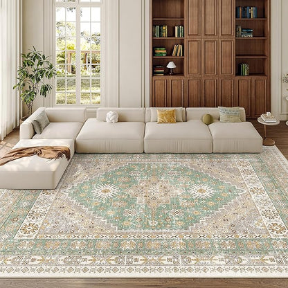 zesthome 9x12 Area Rugs,Stain Resistant Washable Rug,Ultra-Thin Rugs for Living Room,Bedroom,Non-Slip Backing Home Decor Large Area Rug (Green,9'x12')