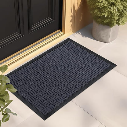 Mibao Front Door Mat, Heavy Duty Durable Welcome Mat for Outdoor Indoor, Dirt Trapper Waterproof Super Absorbent Door Mat for Entryway Outside Patio Porch, 29.5" x 17", Navy