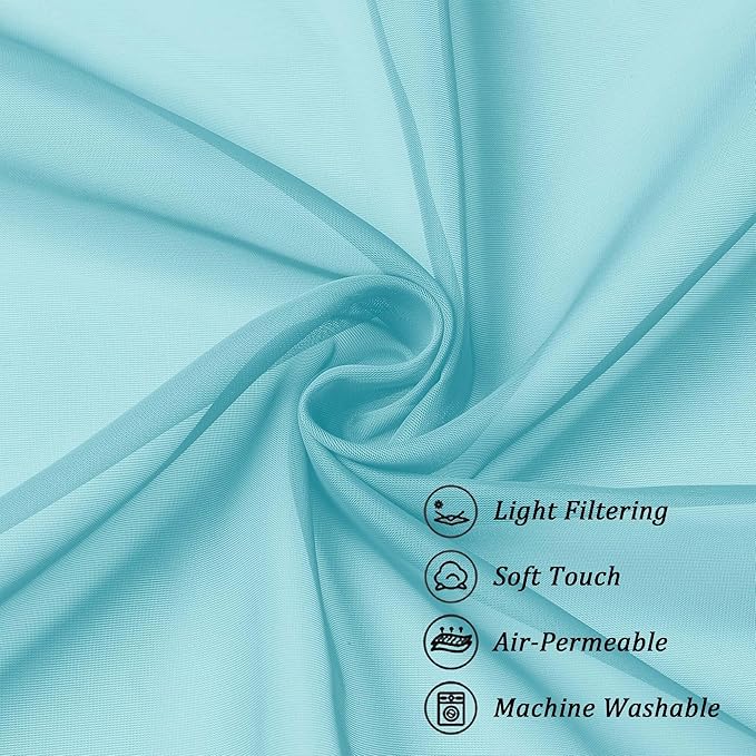 Chyhomenyc Sheer Aqua Tier Curtains 24 Inch Length Set, Small Window Kitchen Curtains for Bathroom Living Room Basement, Farmhouse Short Voile Curtain 42Wx24L, Rod Pocket, 2 PCS