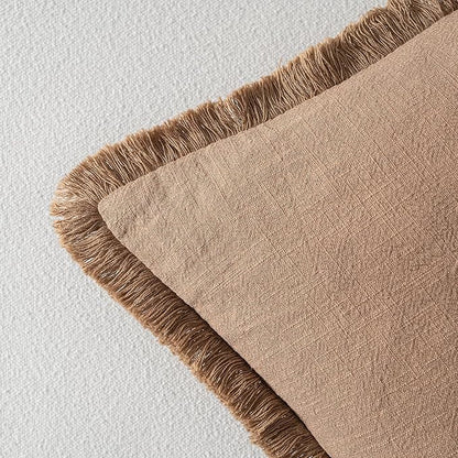 MIULEE Decorative Throw Pillow Covers Neutral Linen Fringe Throw Pillows Euro Shams Set of 2 Brown Boho Farmhouse Cushion Covers for Couch Sofa Bed Living Room Spring Home Decor 26x26 Inch