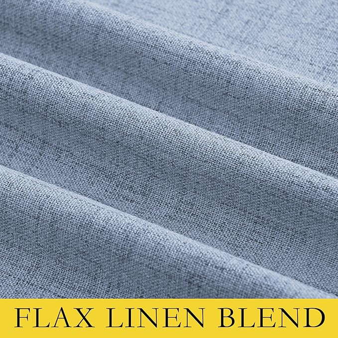 NICETOWN Stone Blue Vintage Linen 100% Blackout Curtains for Dining Room, Thermal Insulated Curtains 54" Long, Noise Reducing Window Treatment Drapes for Kitchen, 42" Wide Per Panel, Set of 2