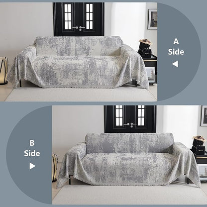 MYSKY HOME Sectional Couch Cover Sofa Covers for Sectional Sofa L Shape Chenille Couch Protector Grey Geometric for Dogs Pets Couch Throw Cover Washable Durable for Home Decor, 71" X118"