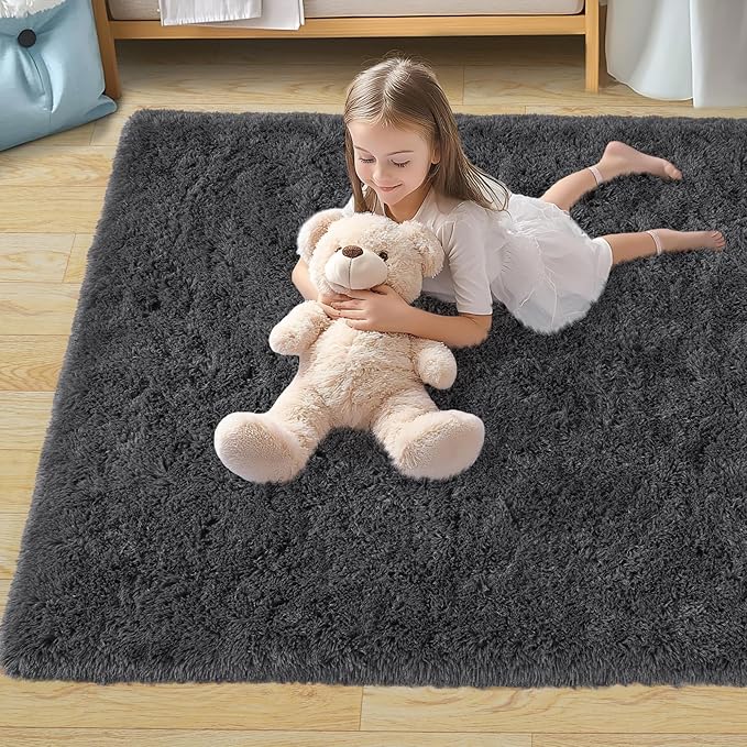 Pionblank Super Fluffy Area Rug for Living Room 5x7 Feet, Modern Indoor Shaggy Carpet, Soft Plush Non Slip Rugs for Bedroom Kids Room Teens Dorm Cloakroom Home Decor, Charcoal Grey